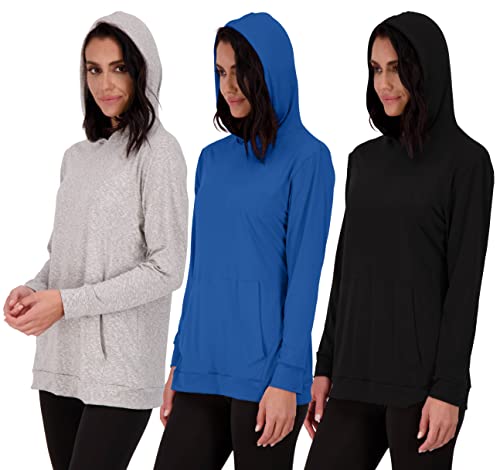 3 Pack: Women's Long Sleeve Hoodie Pullover Casual Sweatshirt Fashion Camo Tie Dye Quick Dry Fit Lounge Active Yoga Running Athletic Exercise Gym Workout Outdoor Top Ladies Kangaroo Pocket- Set 7, L