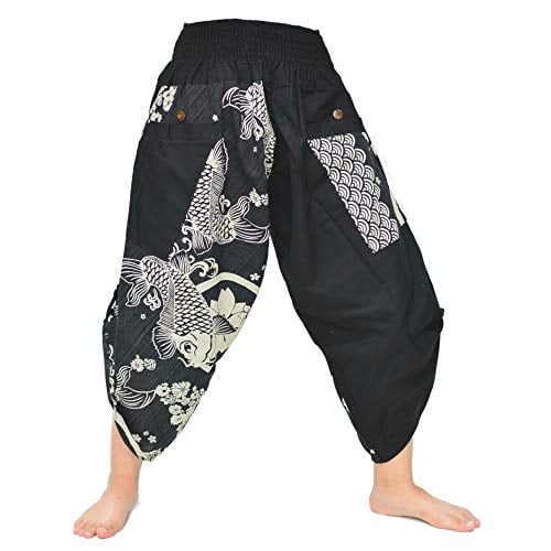 Siamrose Samurai Harem Pants Men Women Yoga Ninja Pants Handmade from Cotton Black
