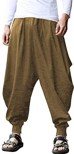 perdontoo Men's Casual Baggy Drawstring Hippie Boho Aladdin Harem Pants (30, Green)