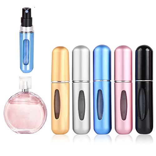 iDeep Refillable Perfume Atomizer Bottle, 5Pcs Portable 5ml Mini Refillable Perfume Spray Scent Pump Case Perfume Dispenser Pump Transfer Tool for Travel
