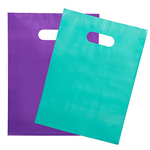 200 Teal & Purple Bags for Small Business 100 Teal and 100 Purple 1.5Mil 9"x12" Merchandise Bags Thick Glossy Retail Bags and Shopping Bags For Small Business with Die Cut Handles Boutique Bags