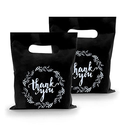 KDPATFAV 70 PCS 9" x 12" Plastic Merchandise Bags Shopping Bags with Thank You Logo Bou-tique Bags with Handles for Birthday Party Baby Shower Wedding Trade Shows and More