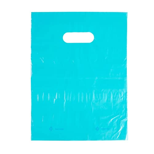 Teal Blue Plastic Merchandise Shopping Bags with Die Cut Handles - Lightweight (9x12) - Pack of 1,000 - Perfect for Retail, Gifts, Trade Shows and More