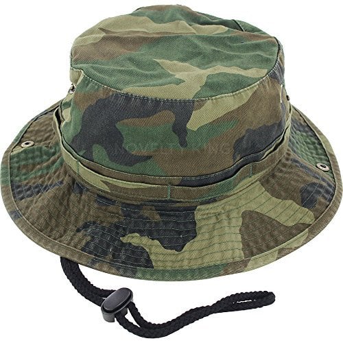 100% Cotton Boonie Fishing Bucket Hat with String ,Woodland Camo ,Large/X-Large