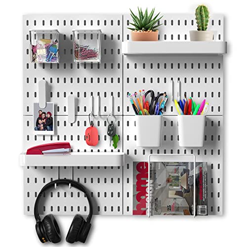 BeyondNovelties Pegboard Wall Organizer, Peg Board set Containing Pegboard x4 and 16 Accessories, Peg Boards for Walls, Office Wall Organizer, Keys Holder on Wall, Office Storage, 22"x22"