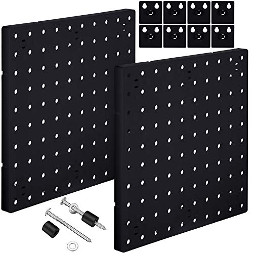 2 Pieces Pegboard Wall Organizer Small Pegboard Peg Board Wall Panel Kits Pegboard Accessories, 2 Installation Methods, No Harm to The Wall for Garage Kitchen Bathroom Office (Black)