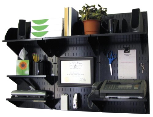 Wall Control Office Organizer Unit Wall Mounted Office Desk Storage and Organization Kit Black Wall Panels and Black Accessories