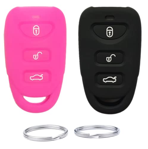 Silicone Smart Remote Key fob Cover case Compatible with Hyundai Accent Elantra Genesis Sonata Kia Forte Optima Rondo Sorento Spectra.Part NumberOSLOKA-310T 95430-2G201 (Black+Rose red)