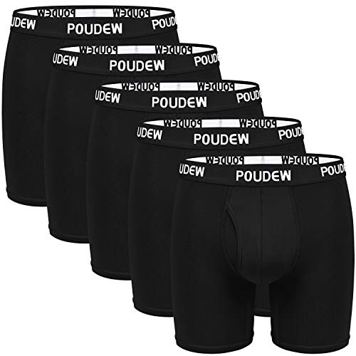 POUDEW Mens Mesh Boxer Briefs Underwear, 5 Pack, Black/Black/Black/Black/Black, Large