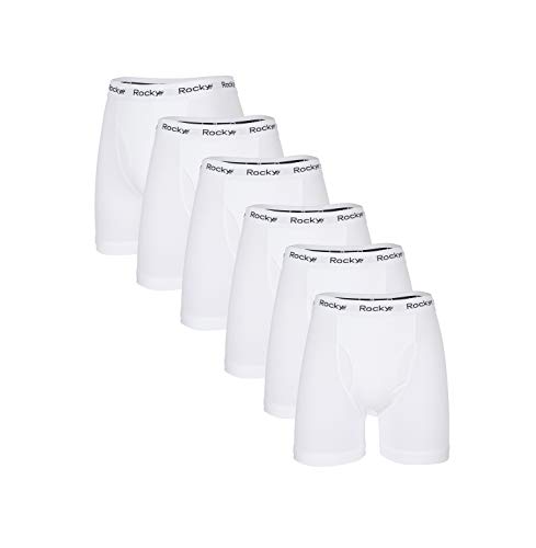 Rocky Men's Boxer Briefs Breath-Easy Cotton Fabric Pouch Underwear, Tagless - 6-Pack (White - Small)