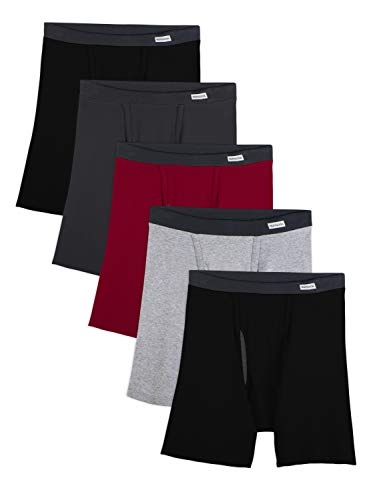 Fruit of the Loom Men's No Ride Up Boxer Brief, Covered Waistband - 5 Pack, Assorted, Large