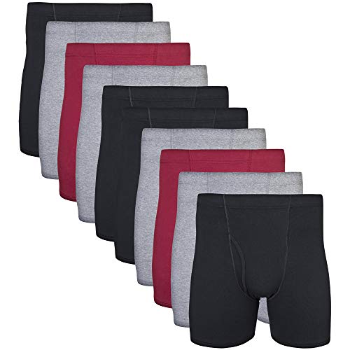Gildan Men's Underwear Covered Waistband Boxer Briefs, Multipack, Black/Garnet/Graphite (10-Pack), Large