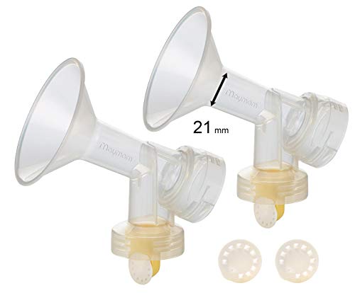 21 mm 2xOne-Piece Small Breastshield w/ Valve and Membrane for Medela Breast Pumps; Replacement to Medela PersonalFit 21 Breastshield and Personal Fit Connector; Made by Maymom