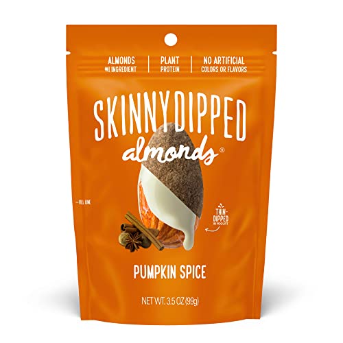 SkinnyDipped Pumpkin Spice Almonds, Healthy Snack, Plant Protein, Gluten Free, 3.5 oz Resealable Bags, Pack of 5