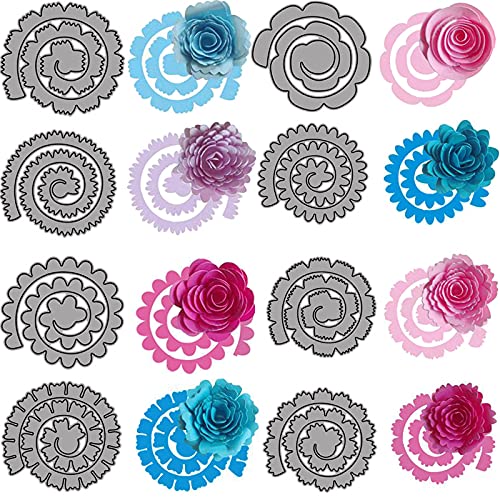 8Pcs 3D Flowers Spiral Metal Cutting Dies for Card Making DIY Scrapbooking Embossing Stencil Die Cuts Punch Template Mould Arts Crafts Metal Cutting Dies for Paper Crafting Handmade Crafts