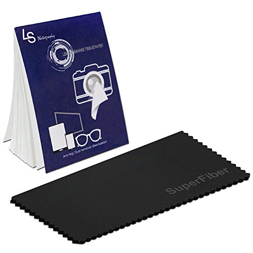 LS Photography Photo Camera Lens Cleaning 50 Sheet Tissue Paper Pack with Black SuperFiber Lens Cleaning Cloth, LGG80