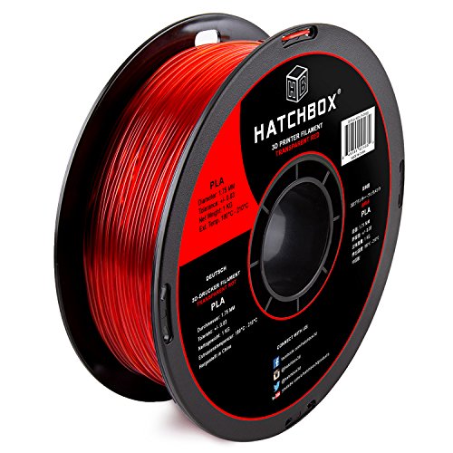 HATCHBOX PLA 3D Printer Filament, Dimensional Accuracy +/- 0.03 mm, 1 kg Spool, 1.75 mm, Transparent Red