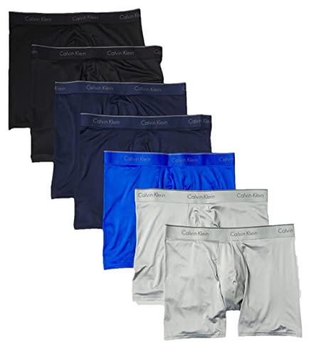 Calvin Klein Men's Underwear Micro Stretch 7-Pack Boxer Brief, 2 Black, 2 Blue Shadow, 2 Medium Grey, 1 Cobalt Water, L