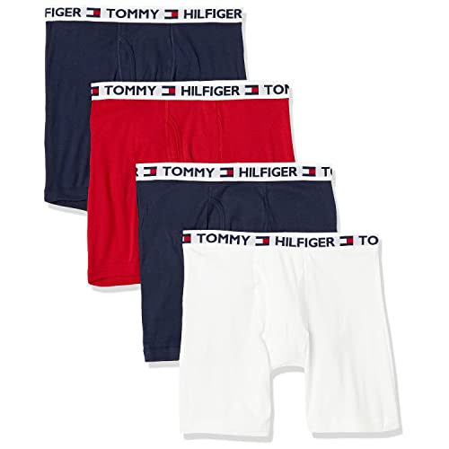 Tommy Hilfiger Men's 4 Pack Boxer Brief, Red/Navy/White, Large