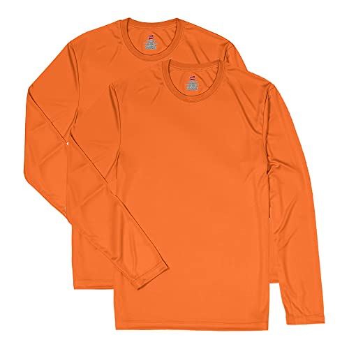 Hanes Men's Long Sleeve Cool Dri T-Shirt UPF 50+, X-Large, 2 Pack ,Safety Orange