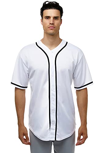 JC DISTRO Men's Short Sleeve Plain Button Down Baseball Jersey Team Jersey White Medium