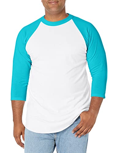 Soffe Men's Baseball Jersey T-Shirt, White/Teal, Large