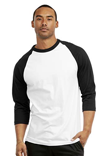 Men's 3/4 Sleeve Casual Raglan Jersey Baseball Tee Shirt (M, BLK/WHT)