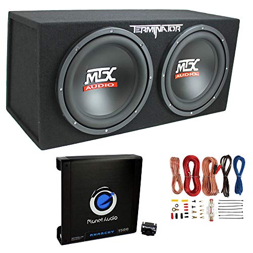 MTX TNP212D2 12" 1200 Watt 4 Ohm Dual Loaded Car Audio Subwoofer Package with Sub Enclosure, Planet 1500W Monoblock A/B Amplifier & 8 Gauge Wiring Kit