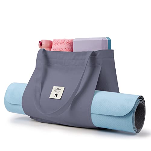 WLLWOO WLLWOO Yoga Bags for Women with Yoga Mats Bags Carrier Carryall Canvas Tote for Pilates Shoulder for Travel Office Beach Workout (Gray)
