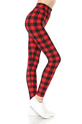 Leggings Depot High Waisted Checkered & Animal Print Leggings for Women-3" Yoga-S766, Red Gingham, Small