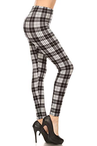 Leggings Depot High Waisted Plaid & Wild Print Leggings for Women-Full Length-S576, Muted Plaid, One Size