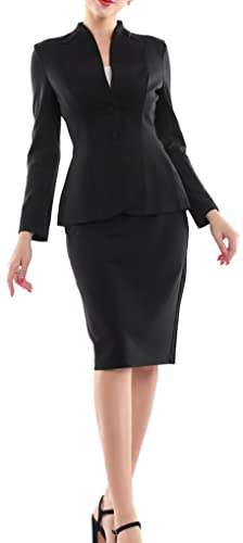 Marycrafts Women's Formal Office Business Work Jacket Skirt Suit Set 10 Black