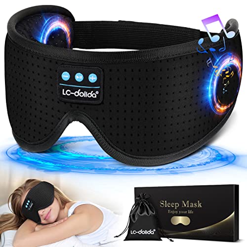 Sleep Headphones, White Noise Bluetooth Sleep Mask 3D Breathable Sleeping Eye Mask with Timing, Sleep Mask with Bluetooth Headphones for Side Sleepers Travel Yoga, Cool Gifts for Men Women