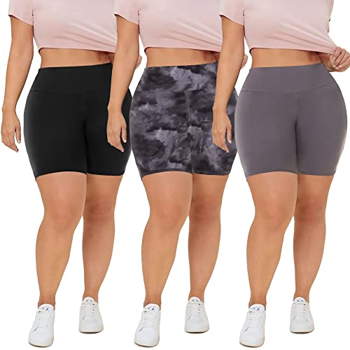 QGGQDD 3 Pack Plus Size 8in Biker Shorts for Women - High Waisted Black Maternity Yoga Shorts (3X-Large)
