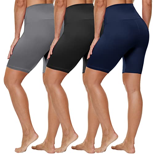 HLTPRO 3 Pack Biker Shorts for Women(Reg & Plus Size) - 8"/5" High Waist Tummy Control Womens Shorts for Workout, Yoga, Running