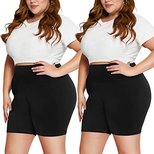 NexiEpoch 2 Pack Plus Size Biker Shorts for Women  5" High Waisted Stretch Spandex Workout Shorts for Summer Yoga Running Athletic 2X, 3X, 4XL