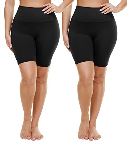 TNNZEET 2 Pack Plus Size High Waisted 8" Biker Shorts for WomenButtery Soft Black Yoga Shorts2X, 3X, 4X