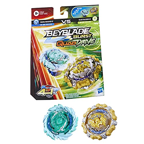 BEYBLADE Hasbro Burst QuadDrive Magma Roktavor R7 and Gilded Balderov B7 Spinning Top Dual Pack - 2 Battling Game Top Toy for Kids Ages 8 and Up