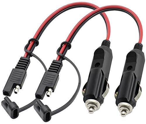 AAOTOKK SAE Cigarette Lighter Charger Cable,16AWG 12V Cigarette Lighter Male Plug to SAE 2 Pin Quick Release Disconnect Connector Plug Adapter Extension Charging Cable with Fuse(0.3m/1ft-2Pack-M)