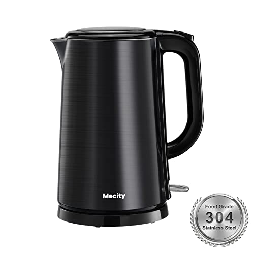 Mecity Electric Kettle 100% Stainless Steel Interior Fast Heating Water Kettle Double Wall Kettle Water Boiler, Cool Touch Auto Shut Off, 57 Ounce, 120V, 1500W