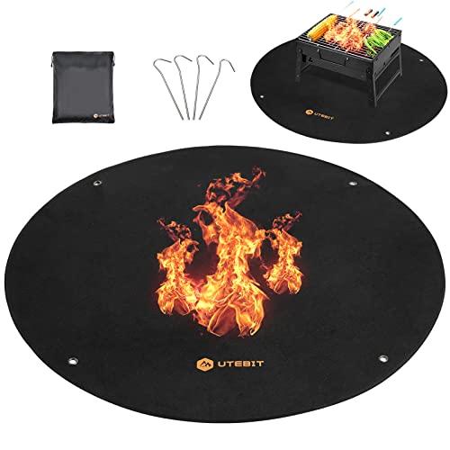 UTEBIT 42" Round Fire Pit Mat, Under Grill Mat Deck Patio Protect Mat, Fireproof Mat Fire Pit Pad for Grass Outdoor Wood Burning Fire Pit and BBQ Smoker, Portable Reusable and Waterproof, Black