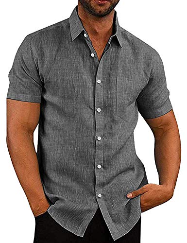 COOFANDY Men's Linen Shirt Textured Designer Western Work Regular Fit Shirt Short Sleeve - Black