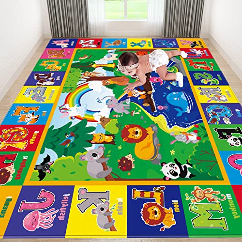 LTKOUGFAM Kids Play Rug for Baby Floor Mats for Kids Baby Play Mat ABC Educational Rug for Kids Room Non Slip Area Rug, Kids Rugs for Playroom Classroom (78.7X59 INCH)