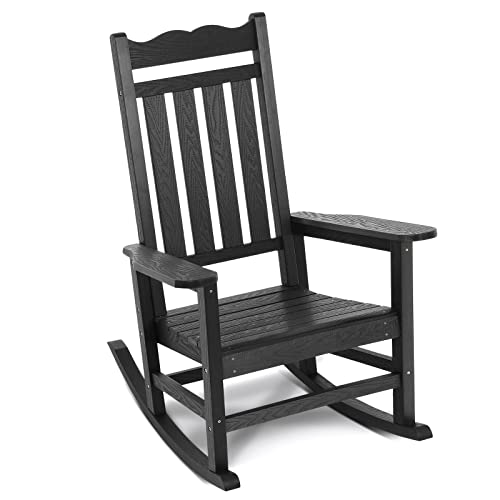 Stoog All-Weather Patio Rocking Chair with 400 lbs Weight Capacity, Oversized Porch Rocker Chair, for Backyard, Fire Pit, Lawn, Garden, Outdoor and Indoor(Black)