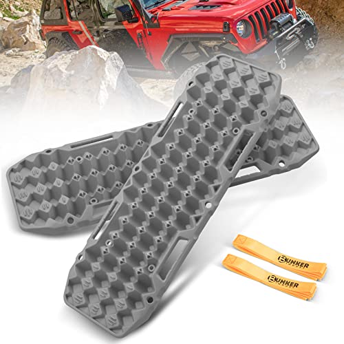 BUNKER INDUST Off Road Traction Boards, Pair Recovery Tracks Traction Mat for 4x4 Truck Jeep Mud, Snow, Sand Ramp-Grey Emergency Tire Traction Pads