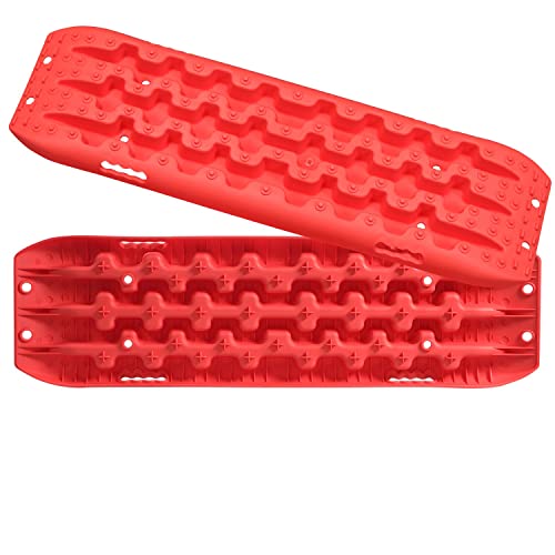 ALL-TOP 4x4 Recovery Boards - 2 Pcs Off Road Traction Tracks Mat for Sand Mud Snow 4WD Track Tire Ladder + Storage Bag (Red)