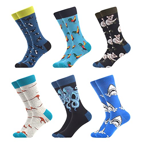 WeciBor Men's Colorful Novelty Animal Patterned Casual Crew Socks 6 Packs