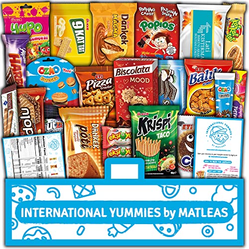 Maxi Blue International Snack Box - Gourmet Exotic Treats - Foreign Candy from around the World - Turkish Variety Pack - Unique European Snack Assortment - Premium Care Package - 21 Full-Size Snacks