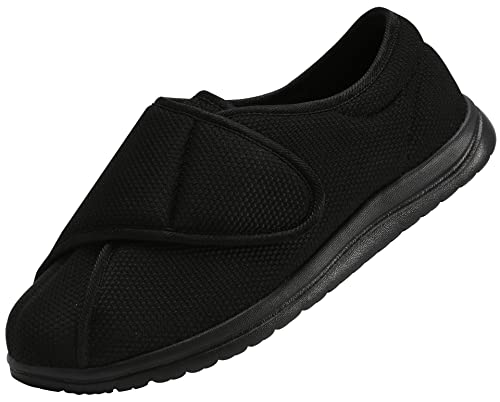 YURUMA Men Wide Walking Shoes Adjustable Velcr Elderly Diabetic Edema Swollen Feet Outdoor Lightweight Anti Slip Sneaker Sole (Black, EU46/Men W 12)