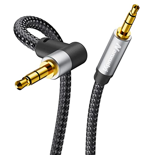 Nanxudyj 3.5mm Audio Cable 25ft, Stereo Aux 3.5mm to 3.5mm Cable 90 Degree Long Aux Cable Aux 3.5mm Male to Male Right Angle TRS Cable Compatible for Headphone,Tablets, Speakers, 24K Gold Plated